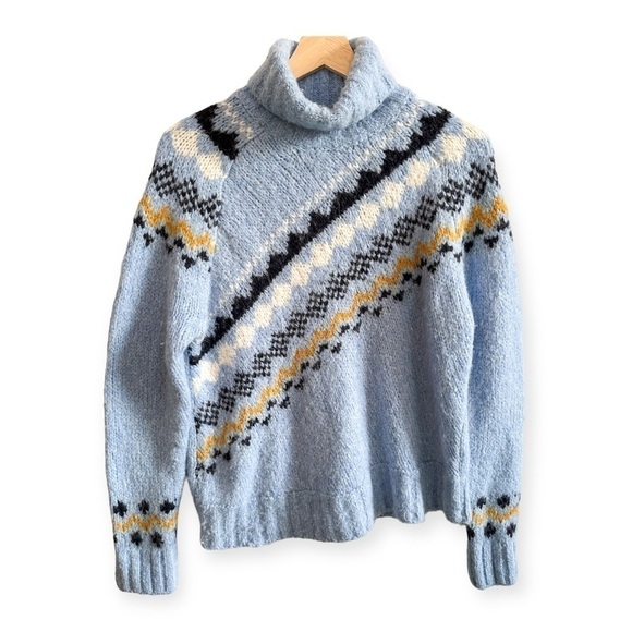 Derek Lam 10 Crosby Diagonal Fair Isle Alpine Turtleneck Sweater, Size S blue - Picture 3 of 15